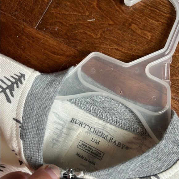 Burt's Bees Baby Cream and Gray Footed Sleeper with Built-in Footies - Picture 3 of 4